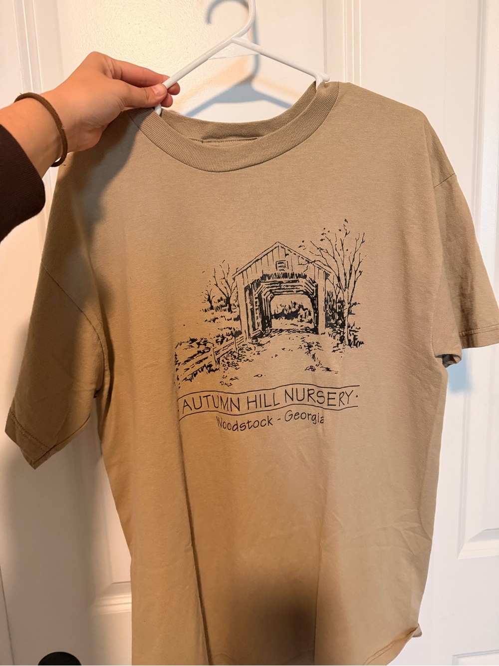 Jerzees Tan Short-Sleeve Tee with Autumn Hill Nursery Graphic
